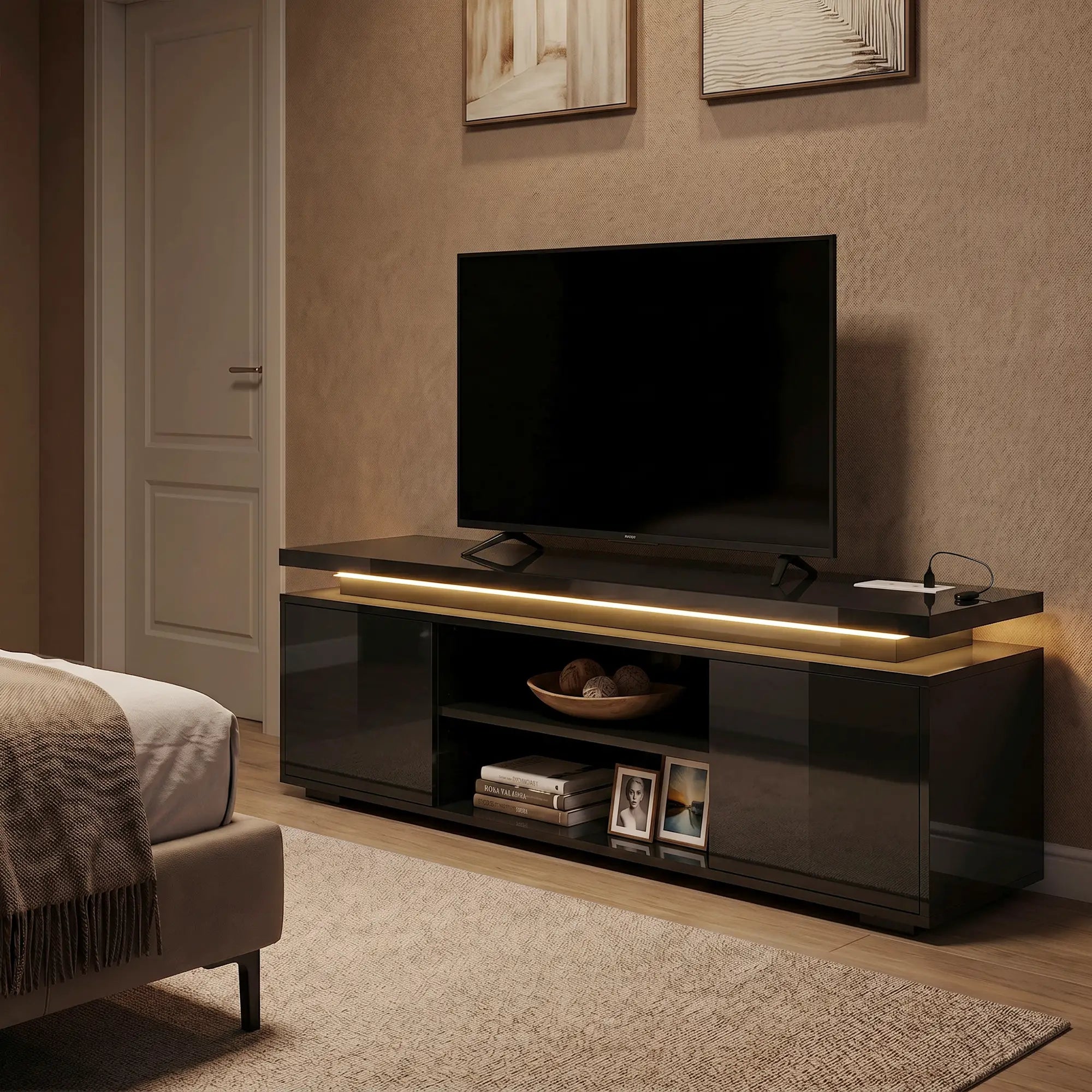 TV Stand For TVs Up To 60 Inch, Modern Entertainment Center With LED Lights, LED Lights TV Stands at Gallery Canada