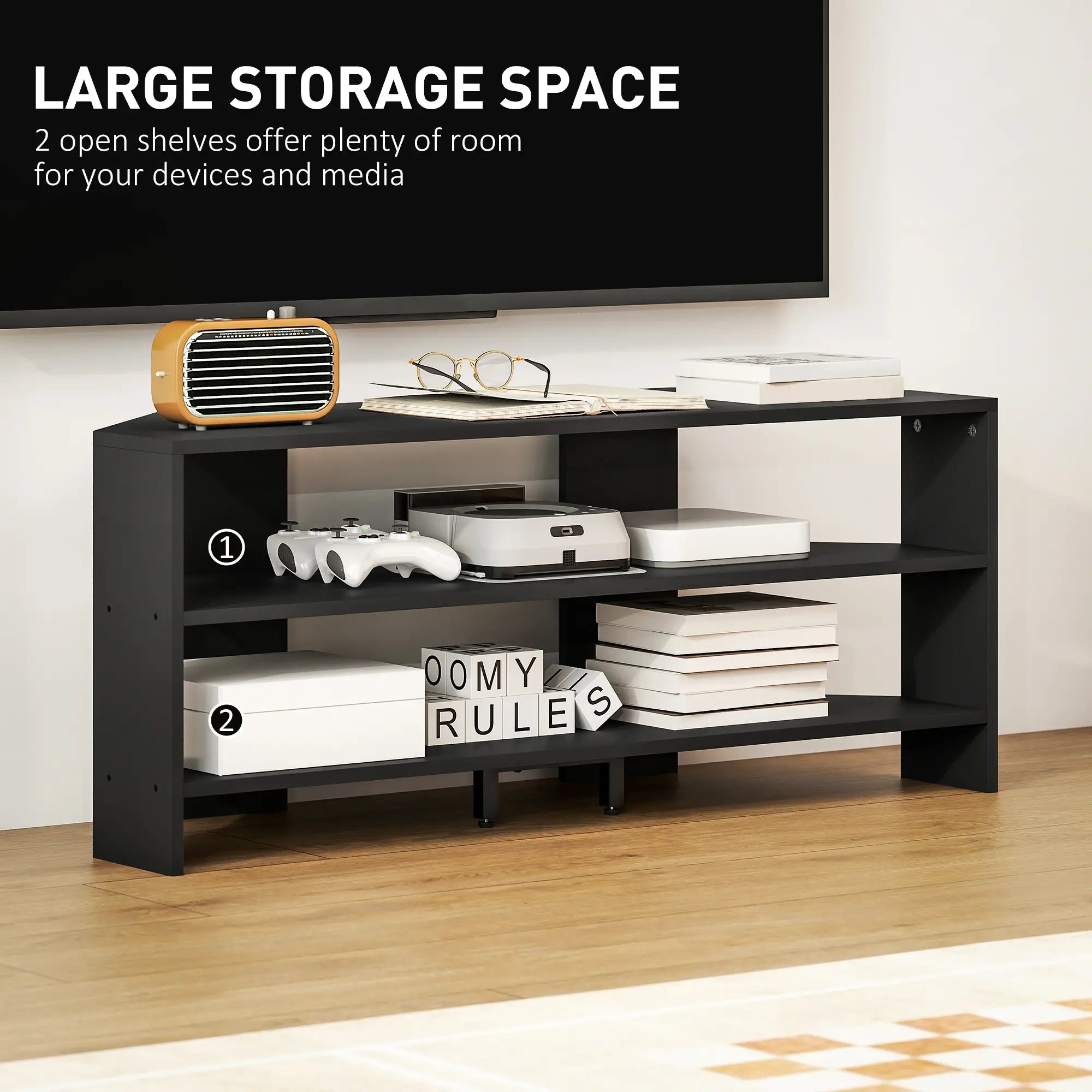 Corner TV Stand, 47 Inch, Modern Table With 2 Shelves, Black TV Stands at Gallery Canada