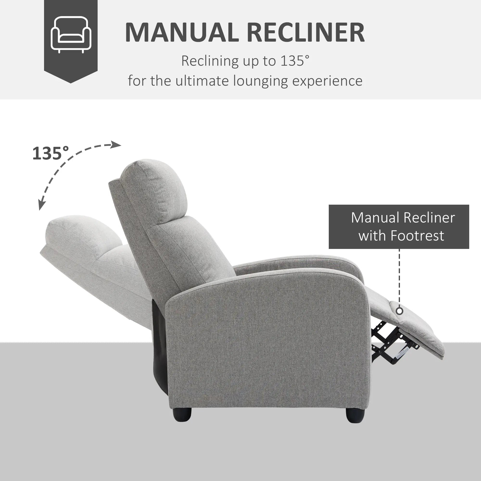 Fabric Recliner, Manual Home Theater Seat, Linen-Touch, Light Grey Single Sofas at Gallery Canada