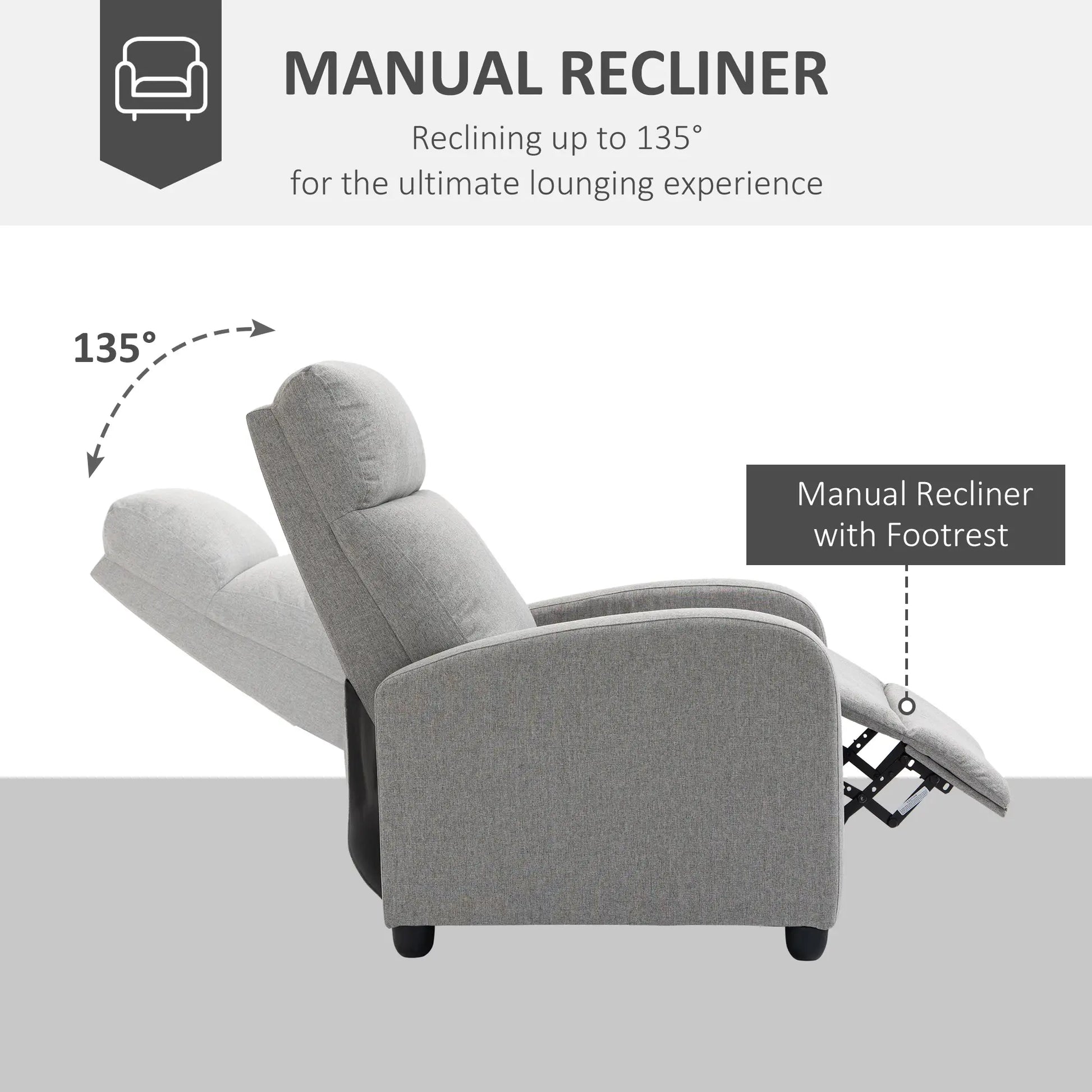 Fabric Recliner, Manual Home Theater Seat, Linen-Touch, Light Grey Single Sofas at Gallery Canada