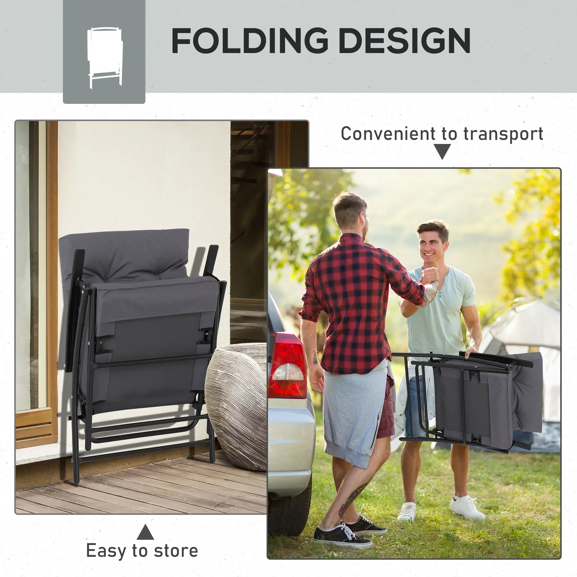Outdoor Folding Chairs, Adjustable Backrest, Padded, Set of 2, Grey Patio Chairs at Gallery Canada