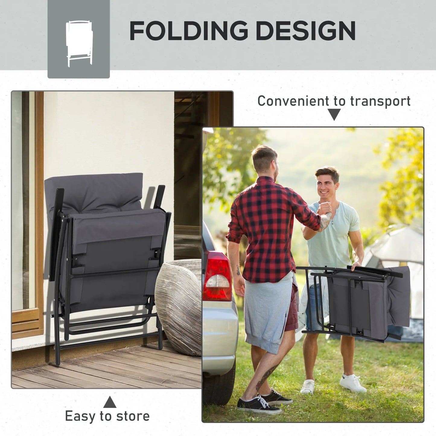 Outdoor Folding Chairs, Adjustable Backrest, Padded, Set of 2, Grey Patio Chairs at Gallery Canada