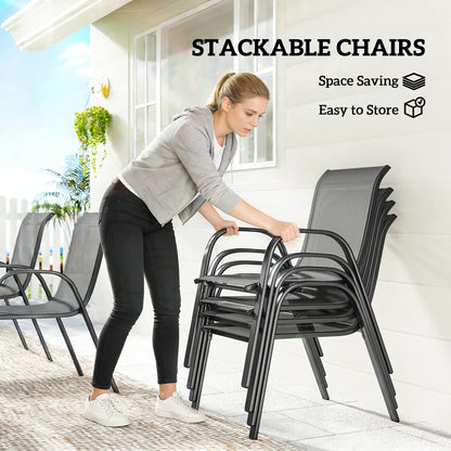 7-Piece Outdoor Dining Set, Rectangular Table, Stackable Chairs, Light Grey Outdoor Dining Sets at Gallery Canada
