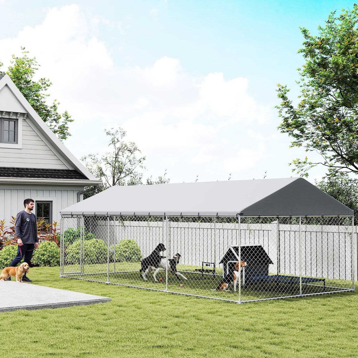Galvanized Steel Outdoor Dog Kennel With Roof, Safety Locks, 19.7' x 9.8' x 7.1' Dog Kennels at Gallery Canada