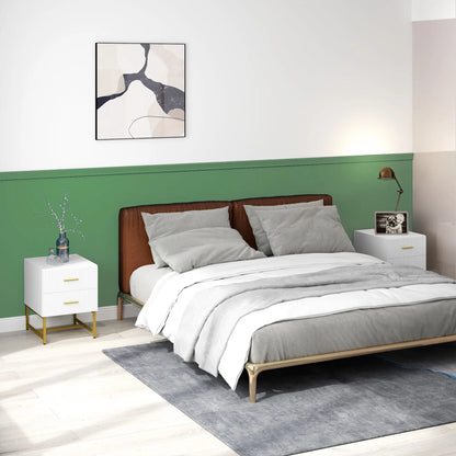 2 Nightstands with Storage, Modern Bedside Tables, 2 Fluted Drawers, Gold Legs, White Bedside Tables at Gallery Canada
