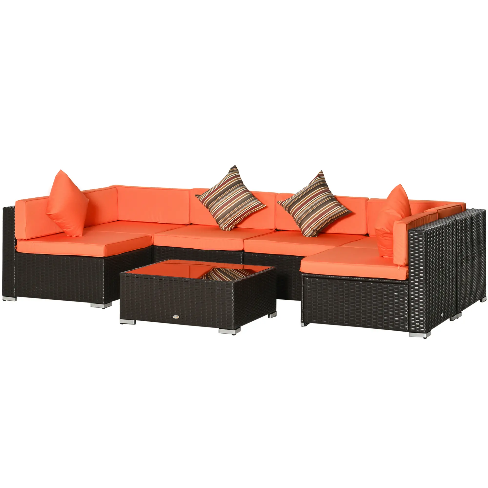 7pcs Garden Wicker Sectional Set, Tea Table, Patio Rattan Sofa, Cushion, Outdoor Deck, Orange Patio Furniture Sets Dark Brown Rattan, Orange Fabric at Gallery Canada