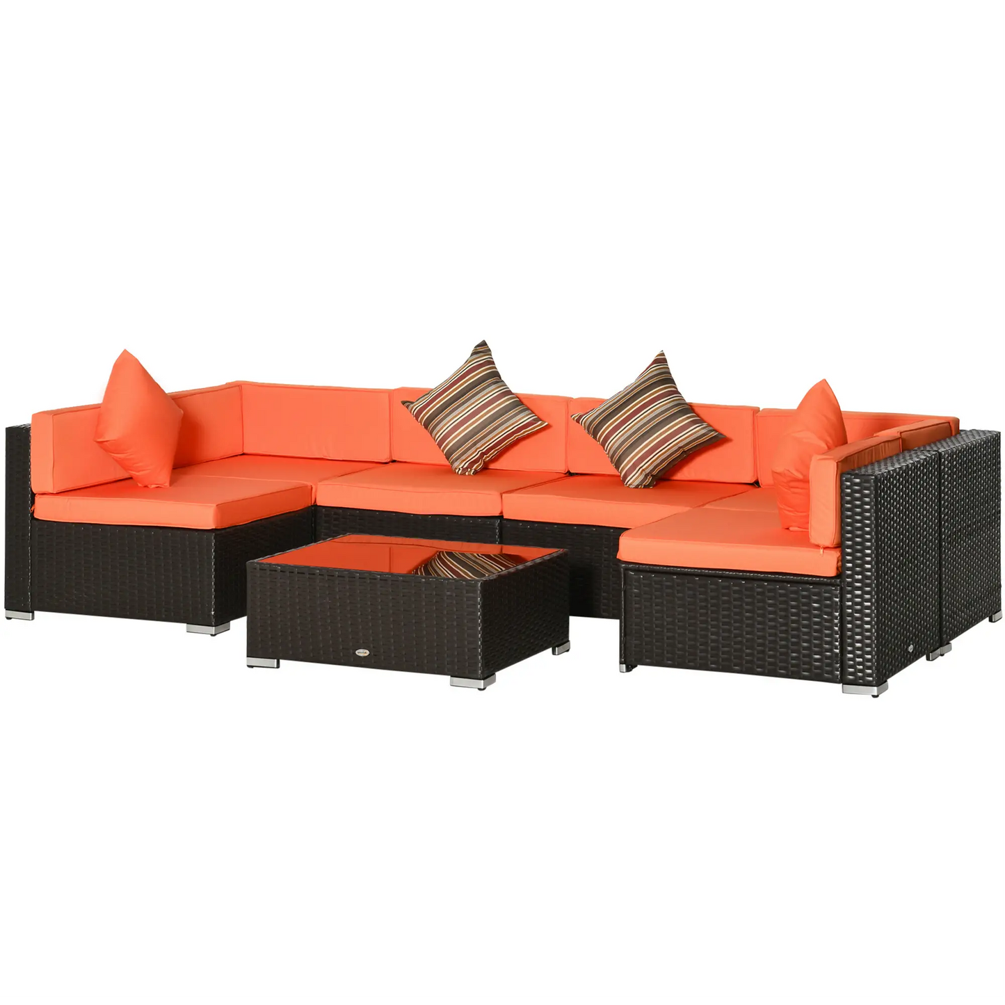 7pcs Garden Wicker Sectional Set, Tea Table, Patio Rattan Sofa, Cushion, Outdoor Deck, Orange Patio Furniture Sets Dark Brown Rattan, Orange Fabric at Gallery Canada