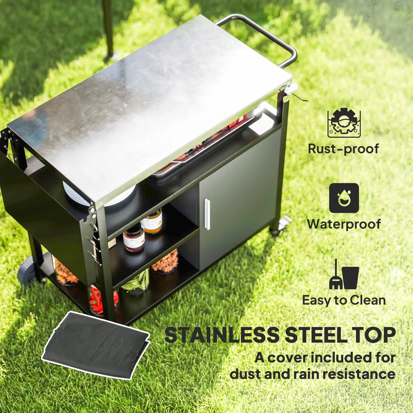 Outdoor BBQ Stand, Foldable Side Table, Stainless Steel Top, Pizza Oven Table Outdoor Grill Carts at Gallery Canada