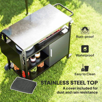 Outdoor BBQ Stand, Foldable Side Table, Stainless Steel Top, Pizza Oven Table Outdoor Grill Carts at Gallery Canada