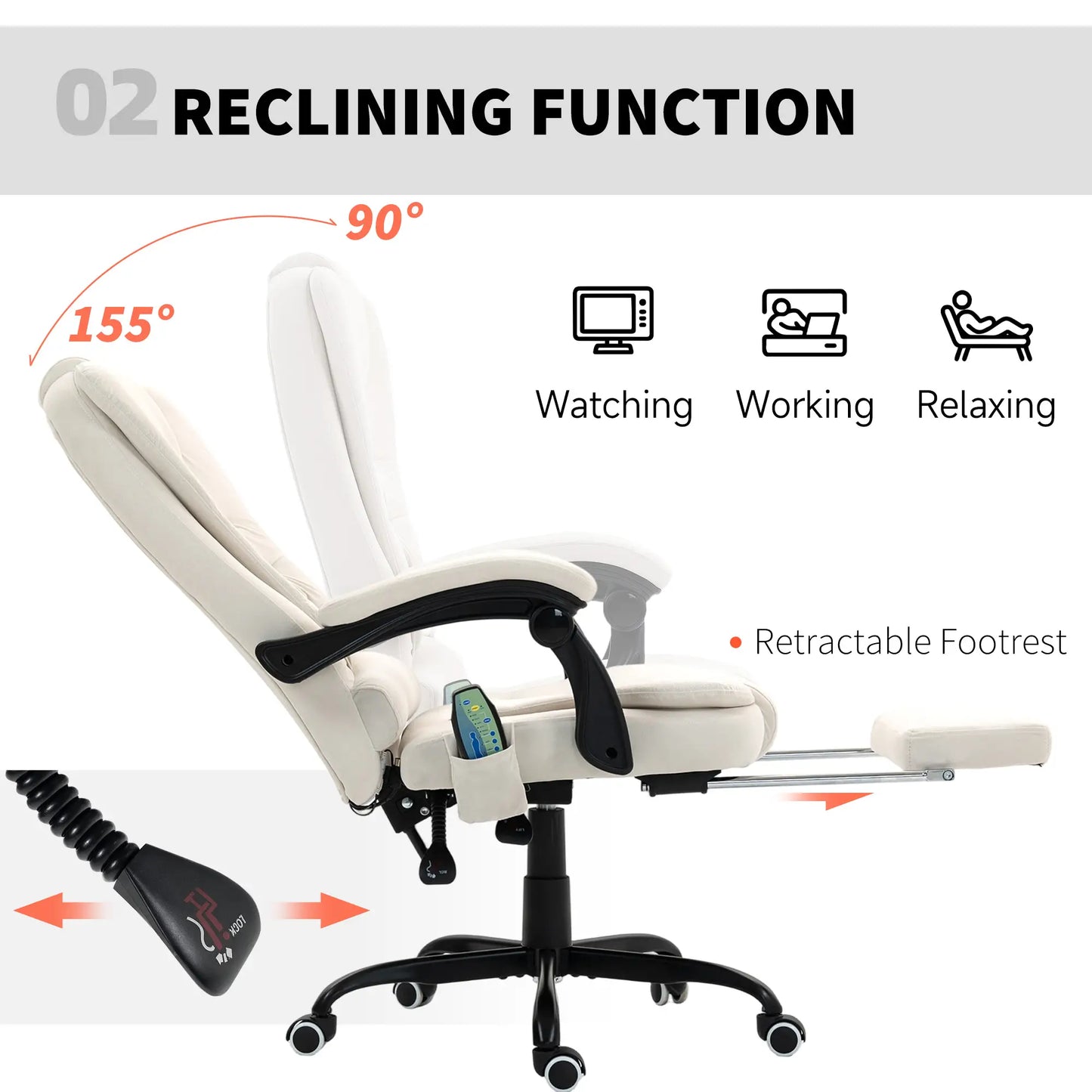 7-Point Vibrating Massage Chair, Reclining Office Chair with Footrest, Beige Massage Chairs at Gallery Canada