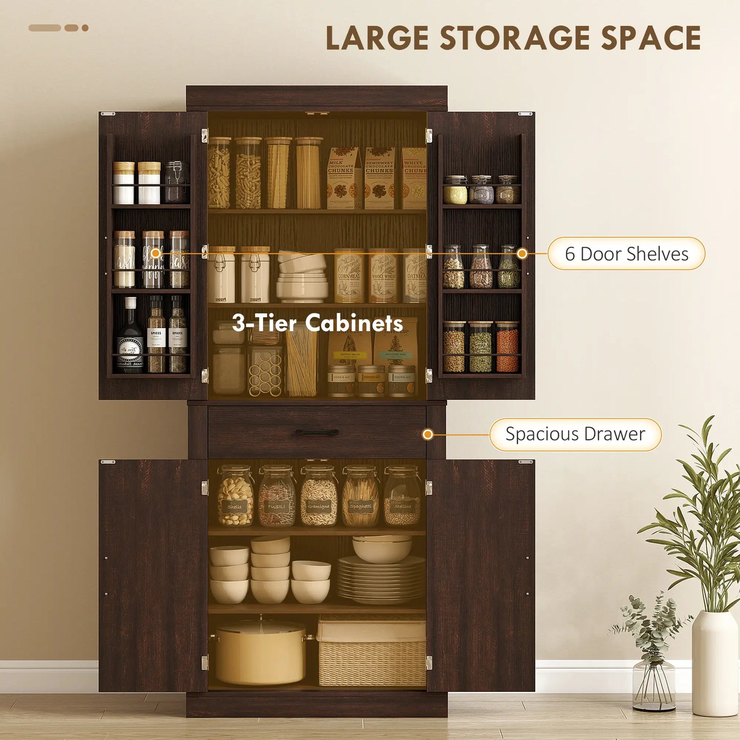 72 Inch Kitchen Pantry Cabinet, Farmhouse Storage, 4 Barn Doors, Brown Kitchen Pantry Cabinets at Gallery Canada