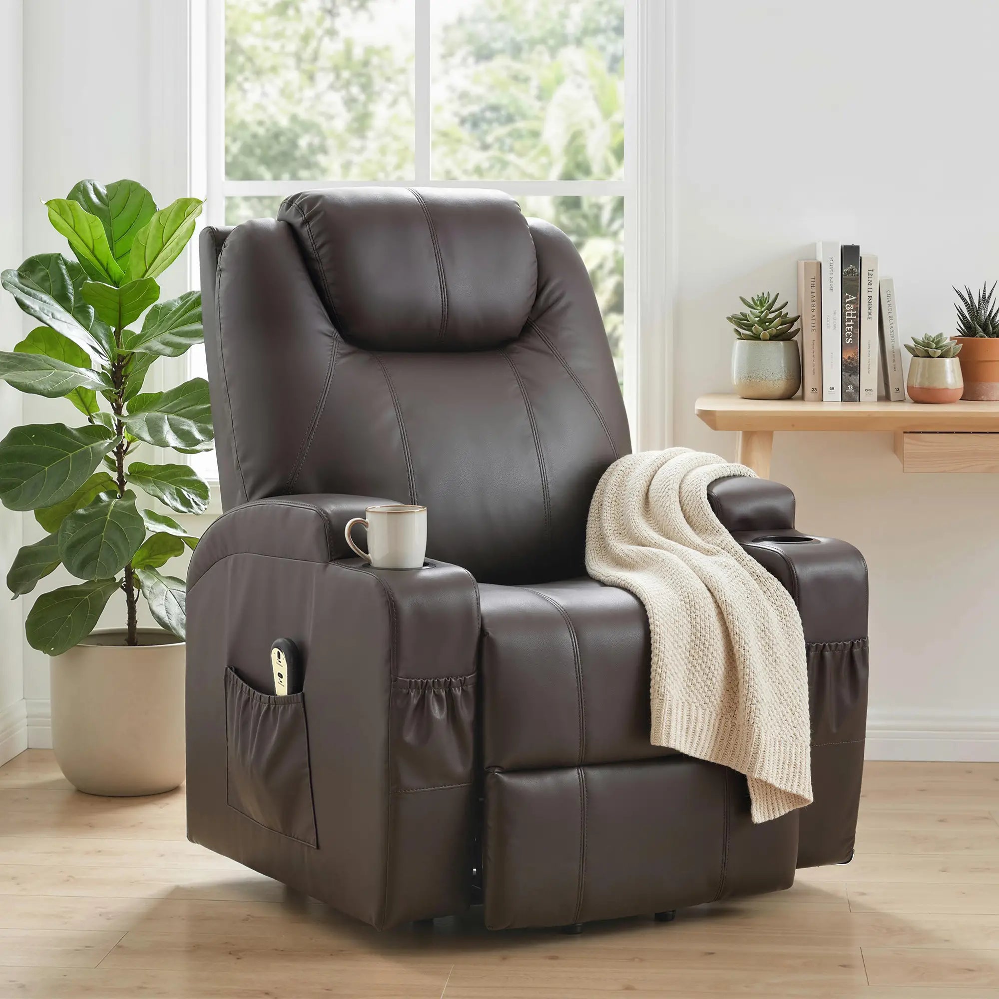 Power Lift Recliner Chair for Elderly, PU Leather, Brown Electric Power Lift Chairs at Gallery Canada