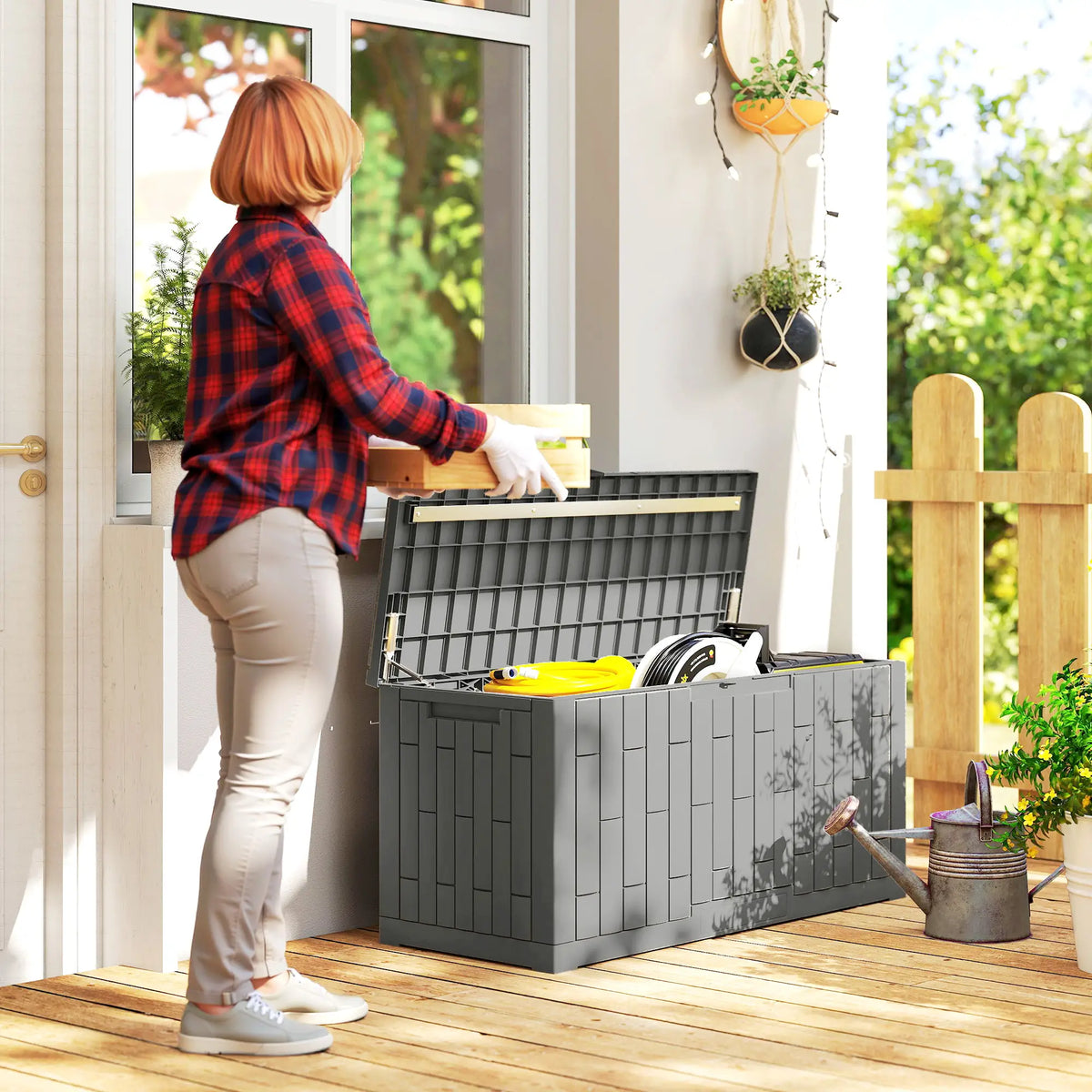 80 Gallon Resin Deck Box, Lockable Outdoor Storage, Splash And UV Resistant Patio Storage Boxes at Gallery Canada