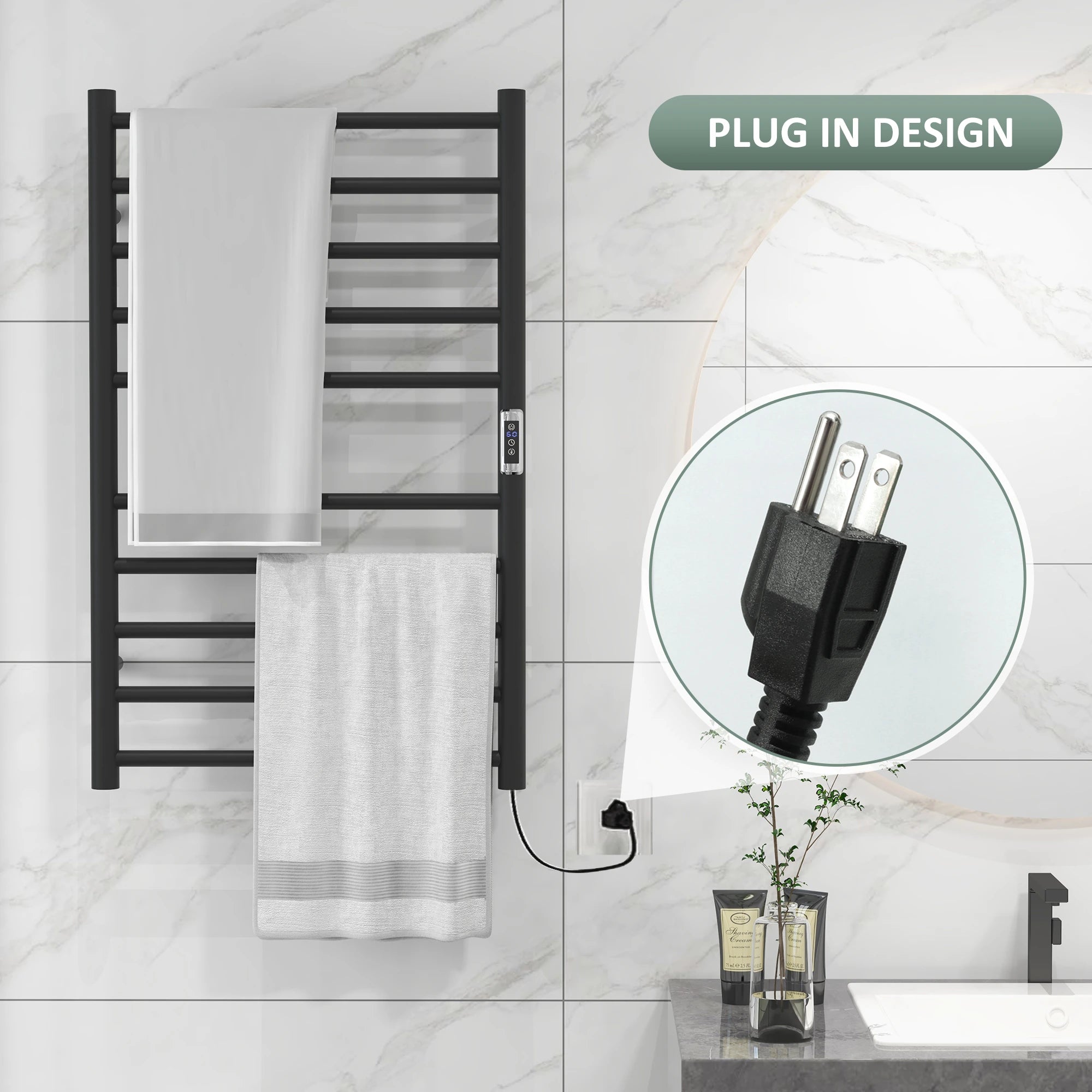 Wall Mounted Heated Towel Rack, 10-Bar Electric Warmer, Adjustable Temperature Bath Accessories at Gallery Canada