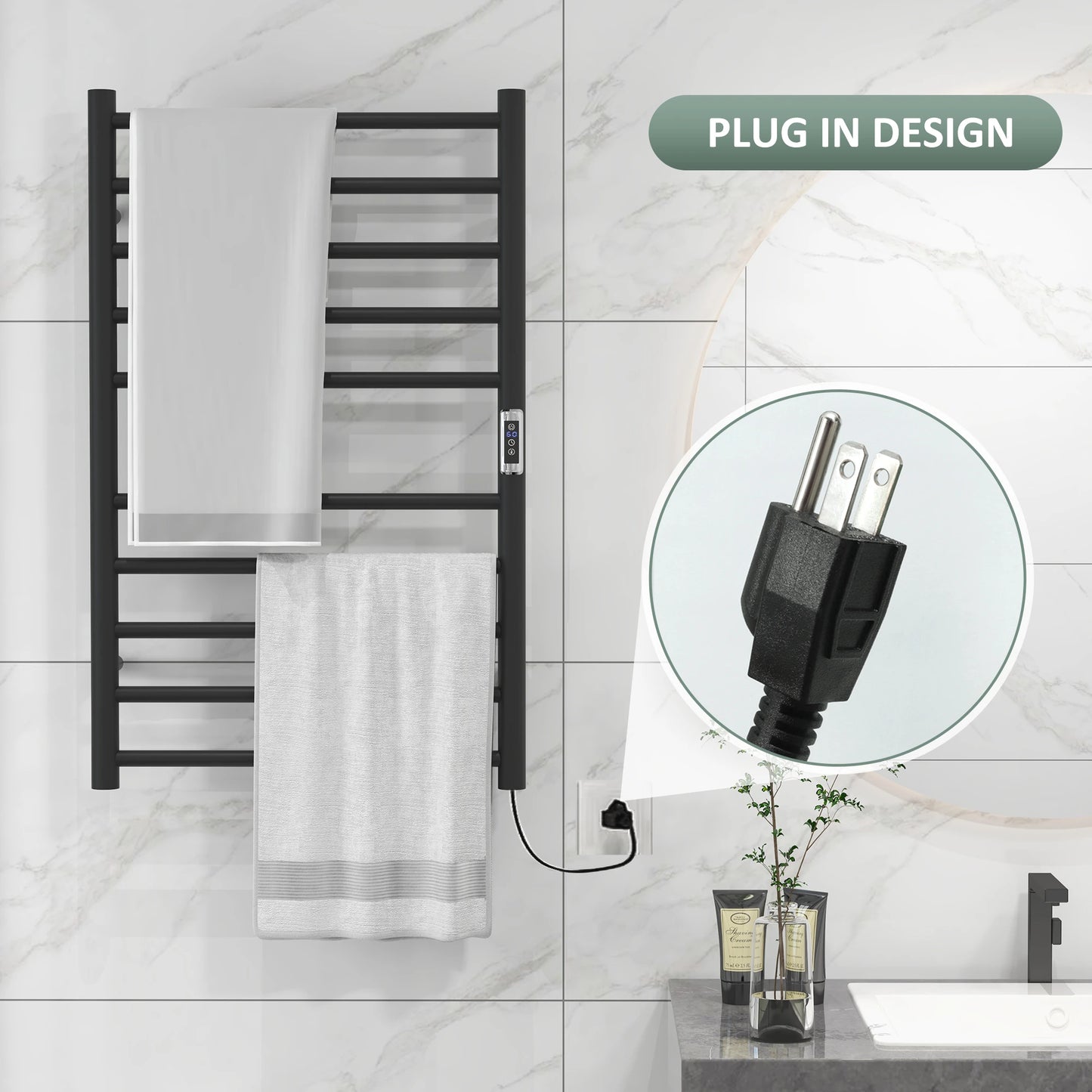 Wall Mounted Heated Towel Rack, 10-Bar Electric Warmer, Adjustable Temperature Bath Accessories at Gallery Canada
