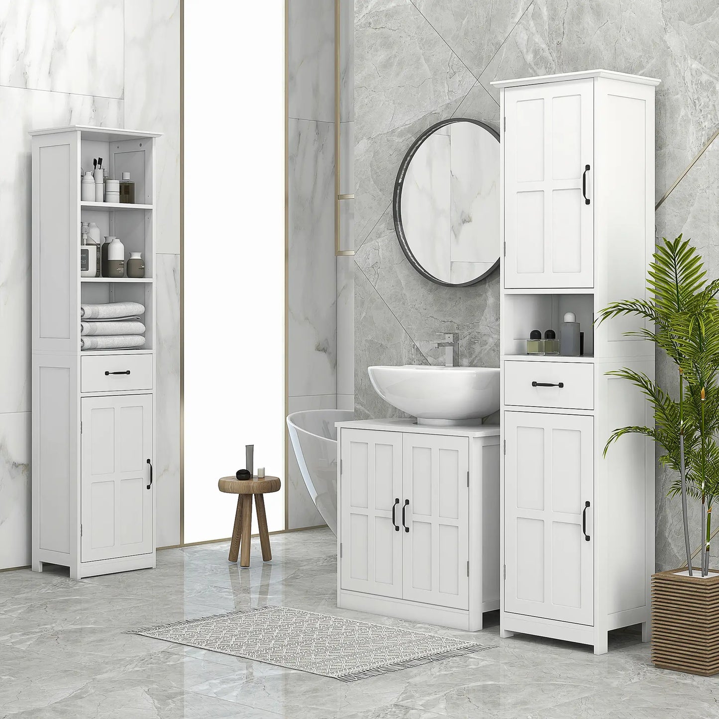 Pedestal Under Sink Cabinet, Bathroom Vanity Storage, Double Doors, Adjustable Shelf, White Bathroom Cabinets at Gallery Canada