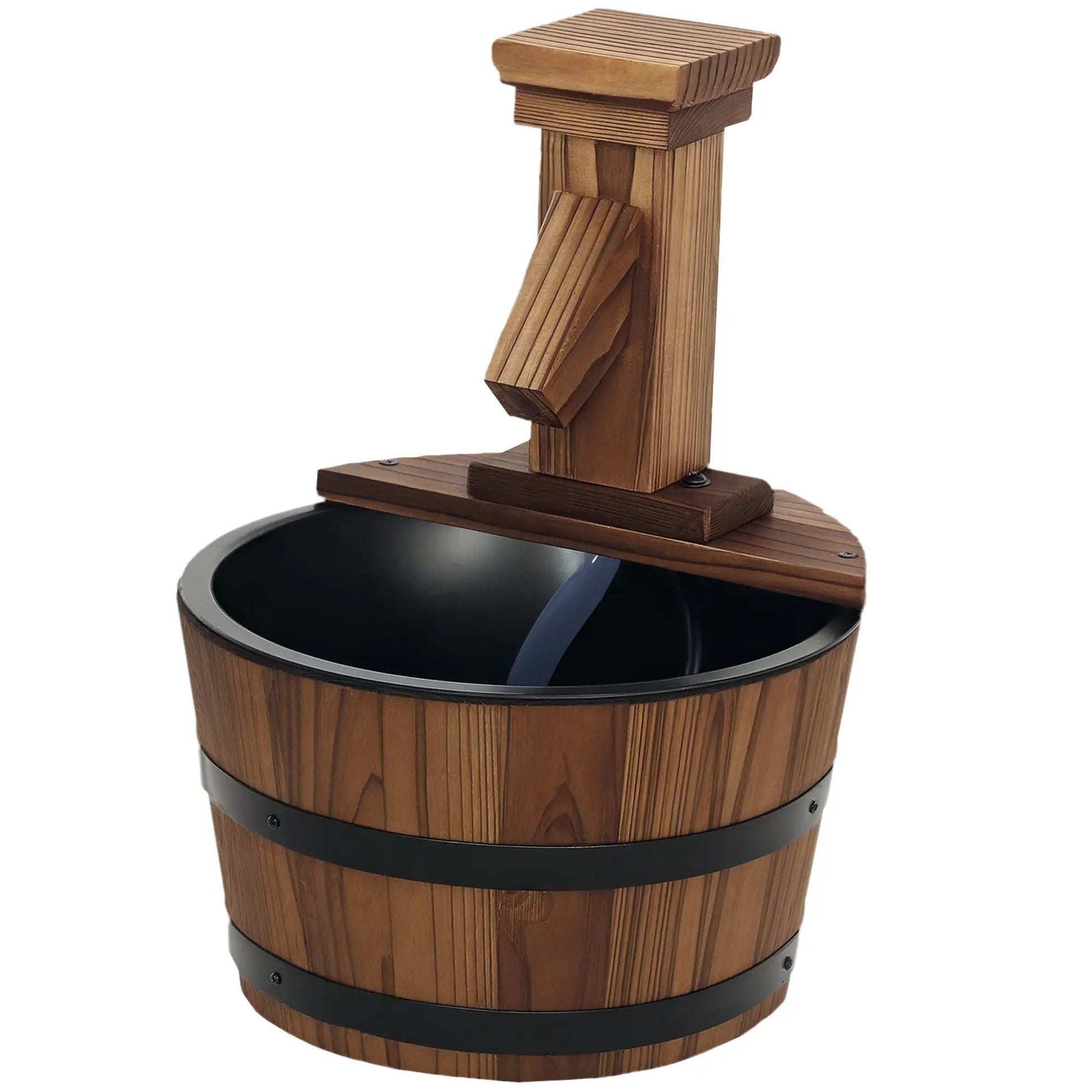 Outdoor Waterfall Fountain, Garden Wood Barrel, Carbonized Water Fountains Carbonized Wood Colour at Gallery Canada