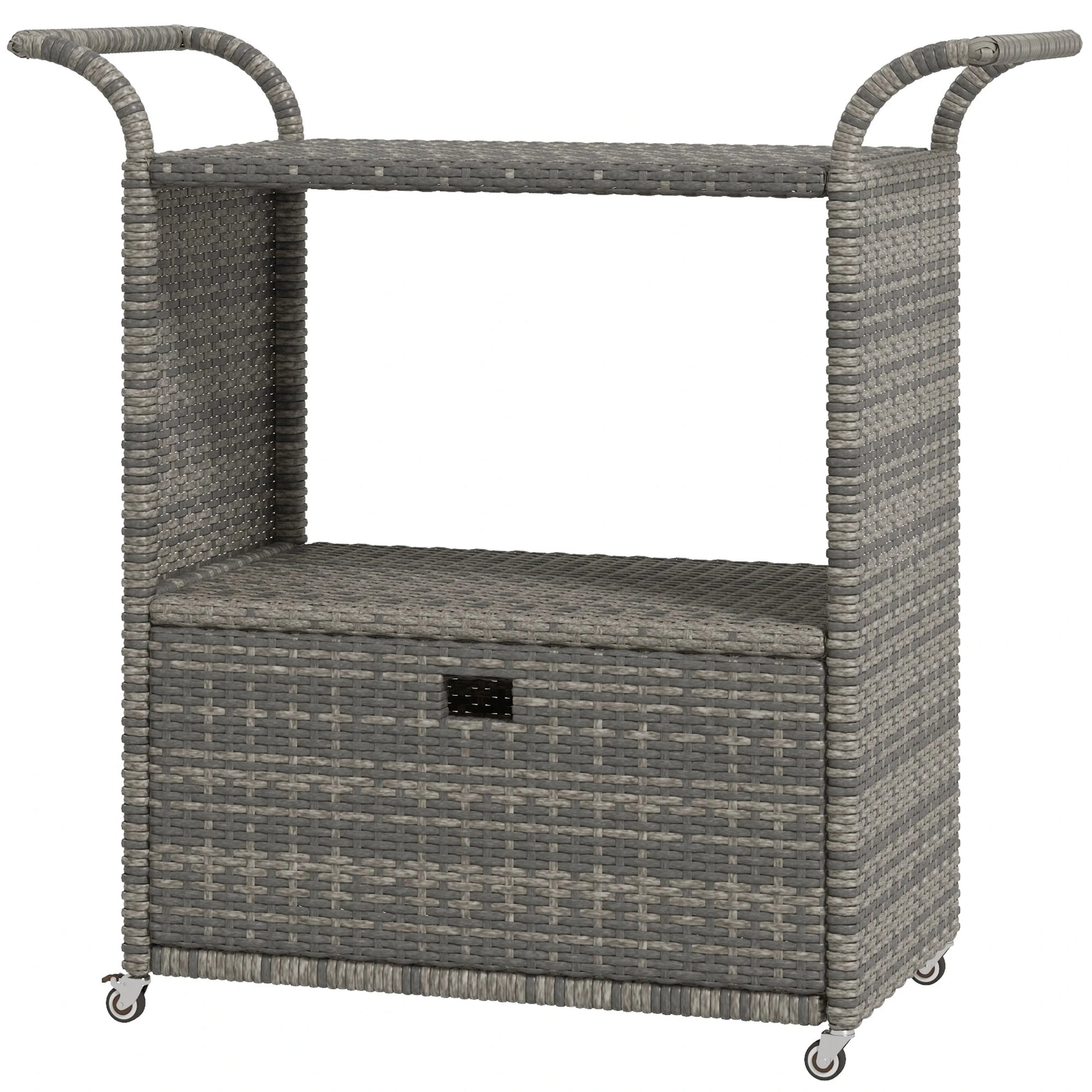 PE Wicker Serving Cart, 2-Tier Shelf, Outdoor Wheeled Rattan Cart, Grey Patio Dinning Tables Mixed Grey at Gallery Canada