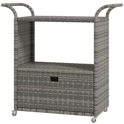 PE Wicker Serving Cart, 2-Tier Shelf, Outdoor Wheeled Rattan Cart, Grey Patio Dinning Tables Mixed Grey at Gallery Canada