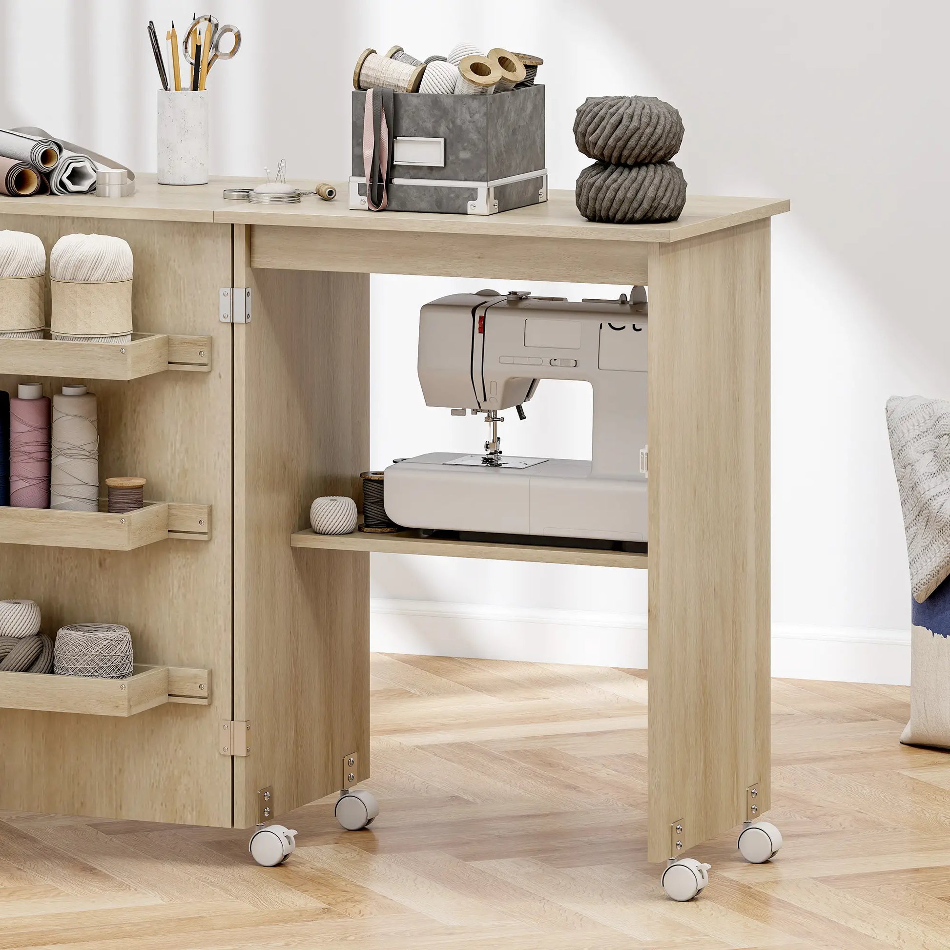 Sewing Machine Cabinet, Folding Table with Storage, Nature Wood Storage Cabinets at Gallery Canada