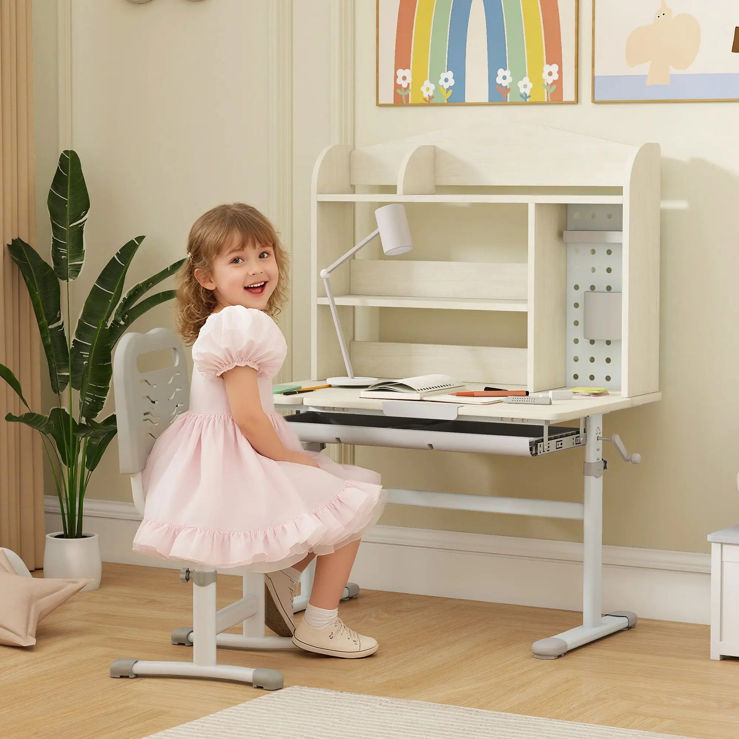 Kids Desk, Height Adjustable, Tilted Desktop, Storage, Drawer, Pegboard, 3-12 Years Kids Desk Sets at Gallery Canada