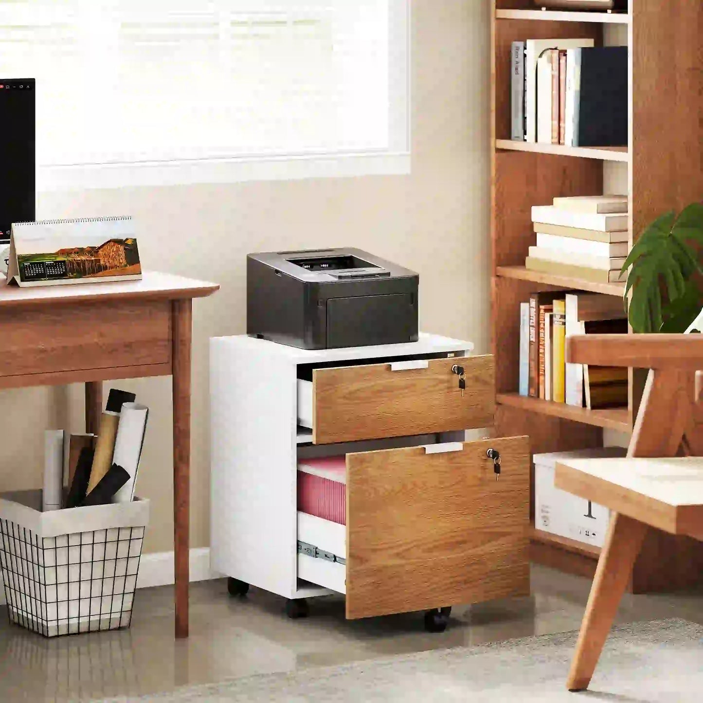 2 Drawer Small Filing Cabinet, Lockable, Office Storage, Nature Wood, White Office Cabinets & Cupboards at Gallery Canada