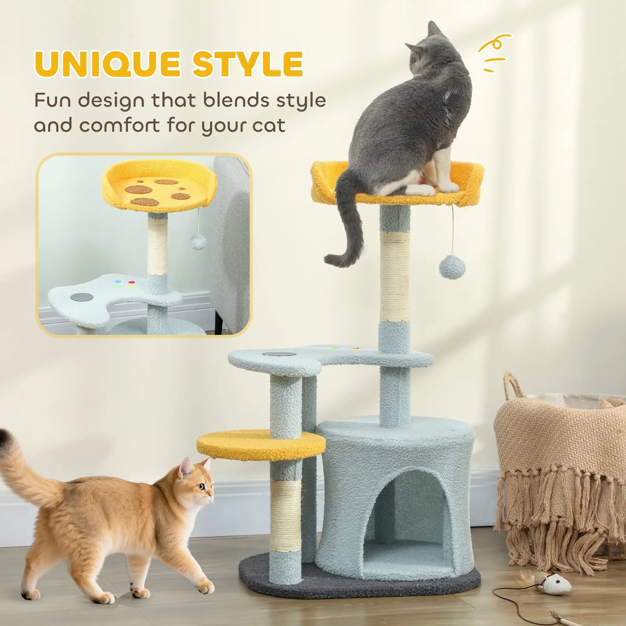 Cat Tree, 31.5 Inch, with Perch, Platform, Condo, Scratching Post, Blue Cat Posts at Gallery Canada