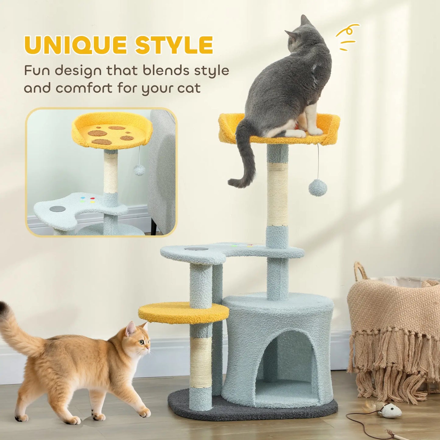 Cat Tree, 31.5 Inch, with Perch, Platform, Condo, Scratching Post, Blue Cat Posts at Gallery Canada