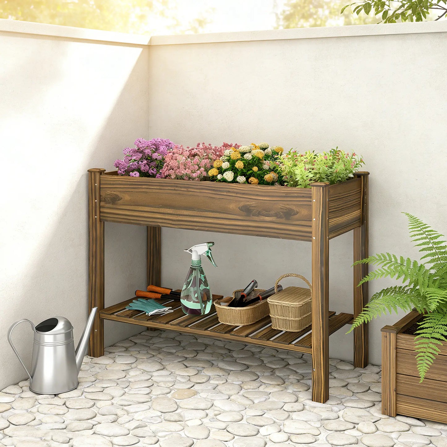 Elevated Planter Box With Legs, Storage Shelf, Raised Garden Bed, Carbonized Elevated Garden Beds at Gallery Canada