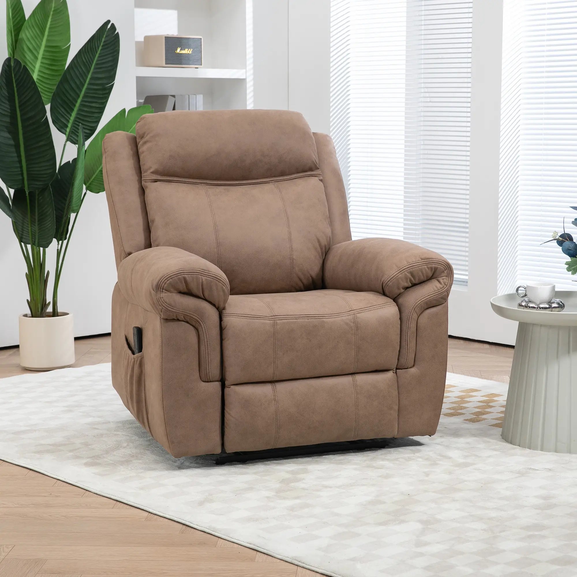 Manual Recliner Chair, Vibration Massage, Side Pockets, Microfibre, Brown Single Sofas at Gallery Canada