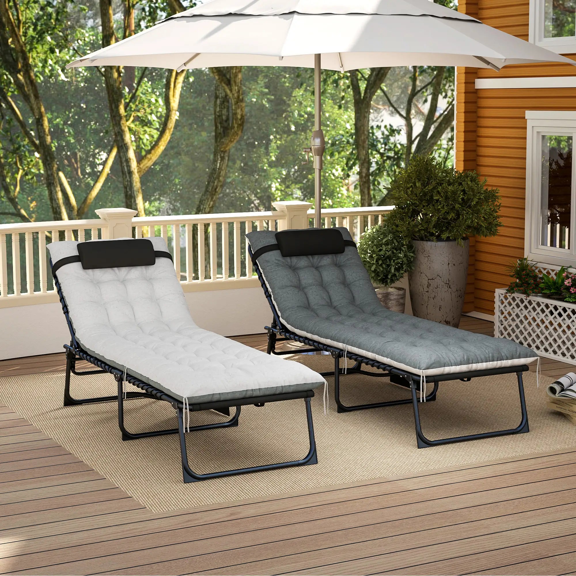 Outdoor Folding Lounge Chair Set, 2 Pack, Black/Grey Lounger Chairs at Gallery Canada