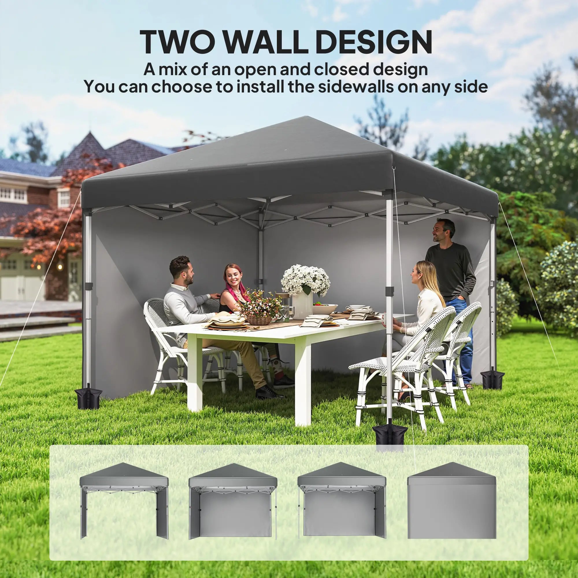 10' x 10' Pop Up Canopy With Sidewalls, Roller Bag, Height Adjustable, Grey Pop Up Canopies at Gallery Canada