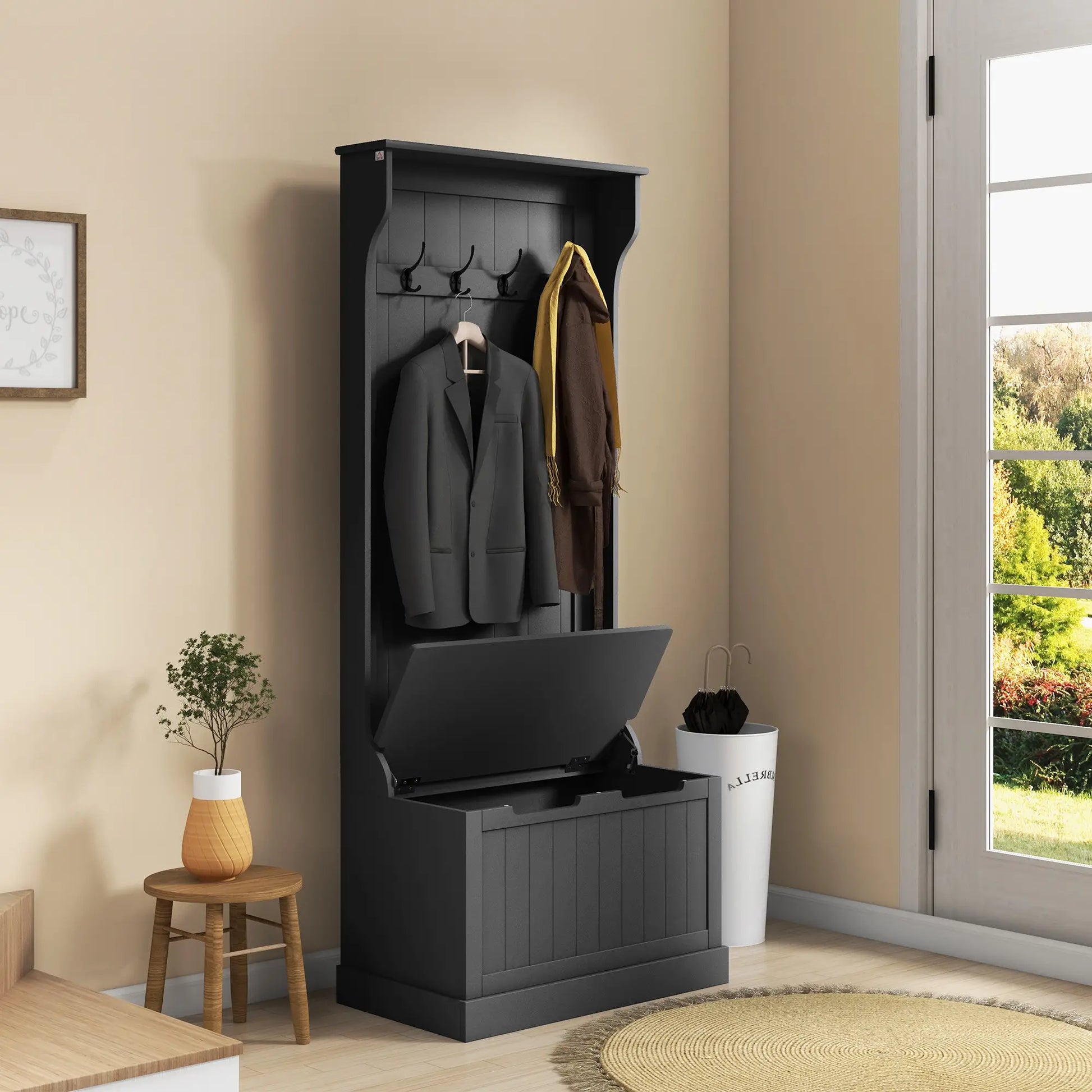 3-In-1 Hall Tree, Coat Rack, Shoe Storage, Bench Seat, Black Clothing Storage at Gallery Canada