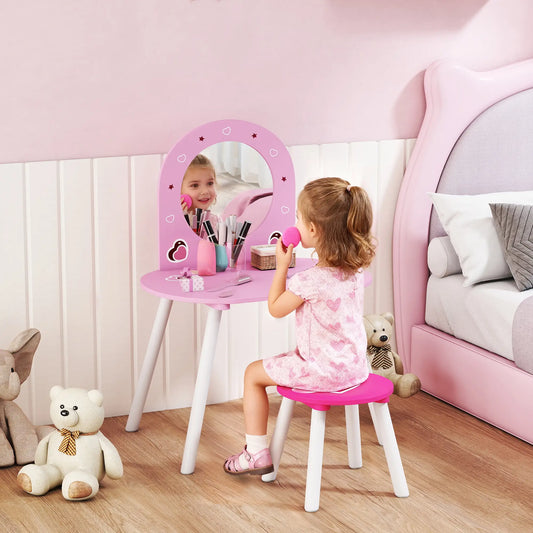 Kids Dressing Table with Mirror and Stool, Girls Vanity Set, Pink Toy Vanity Pink at Gallery Canada