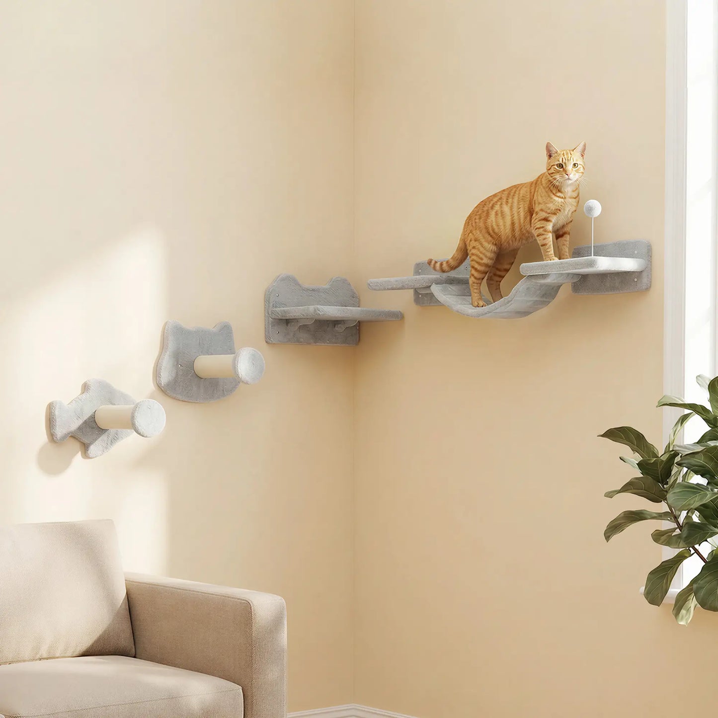 4PCs Cat Wall Shelves, Steps, Scratching Posts, Ladder, Platforms Cat Climbing Wall at Gallery Canada