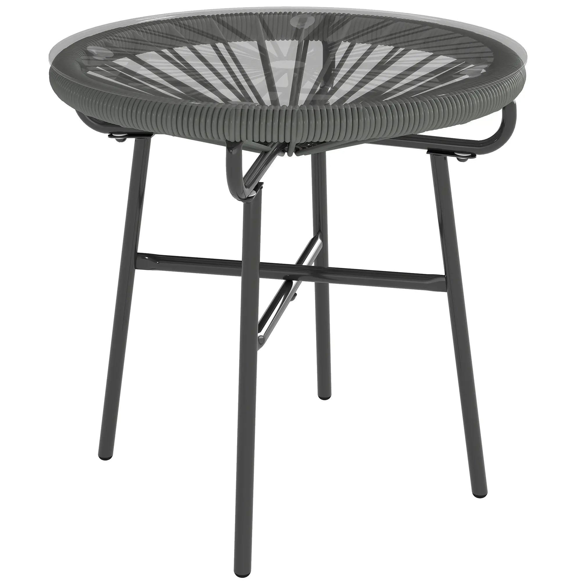 Round Outdoor Rattan Side Table, Tempered Glass Top, Dark Grey Patio Side Tables at Gallery Canada