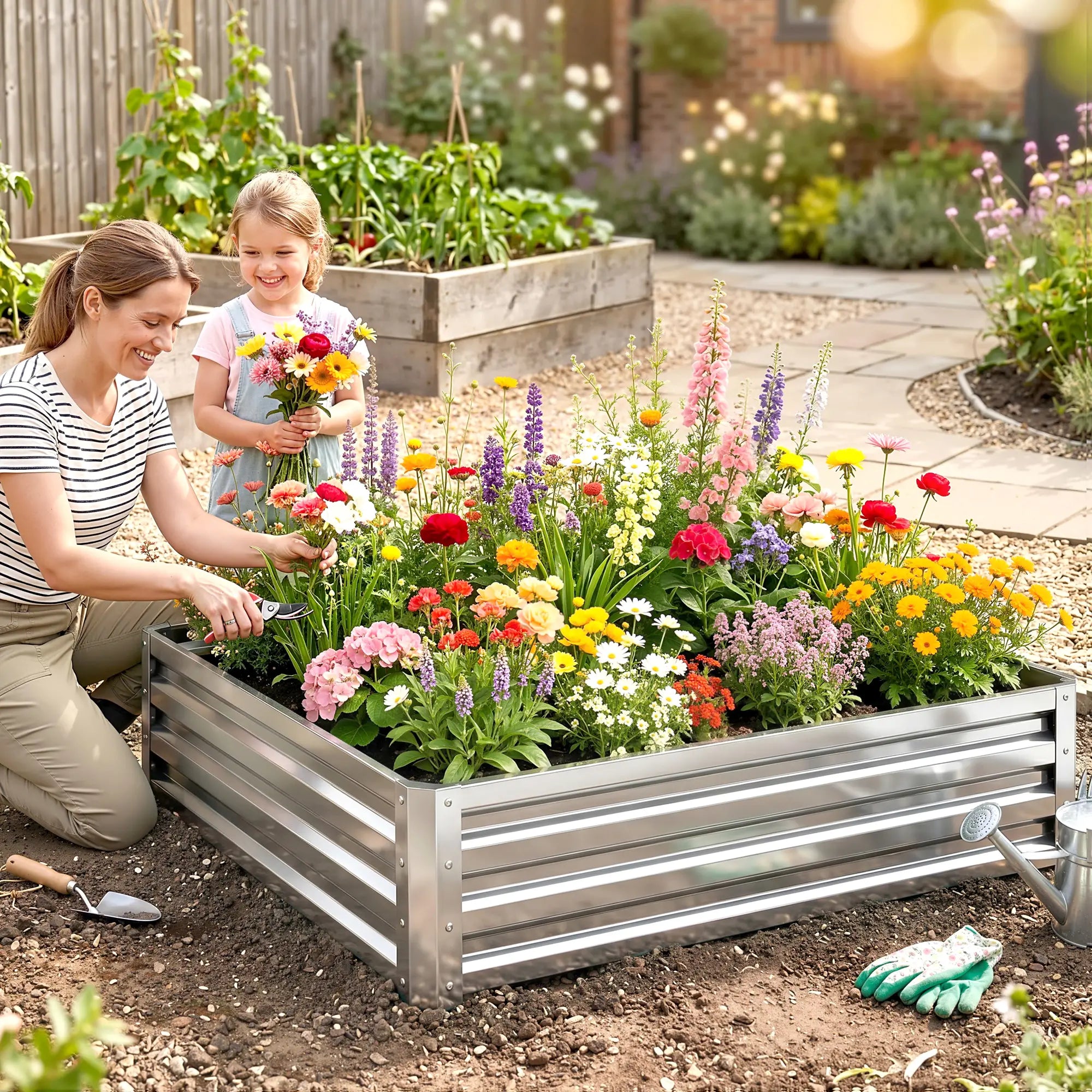 4' x 4' x 1' Galvanized Steel Raised Garden Bed, Vegetables, Flowers, Herbs, Silver Raised Garden Beds at Gallery Canada