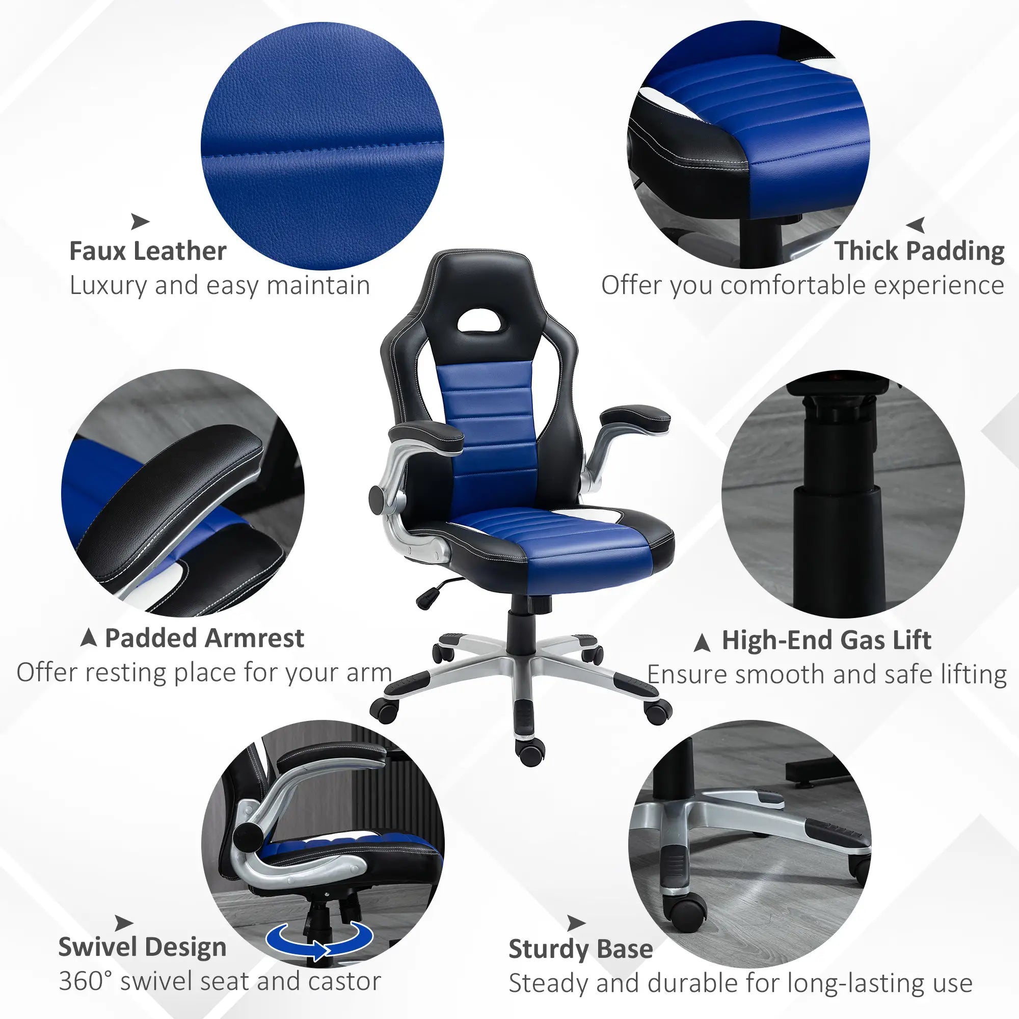 Racing Gaming Chair, PU Leather, Adjustable Height, Flip Up Armrest, Blue Video Game Chairs at Gallery Canada