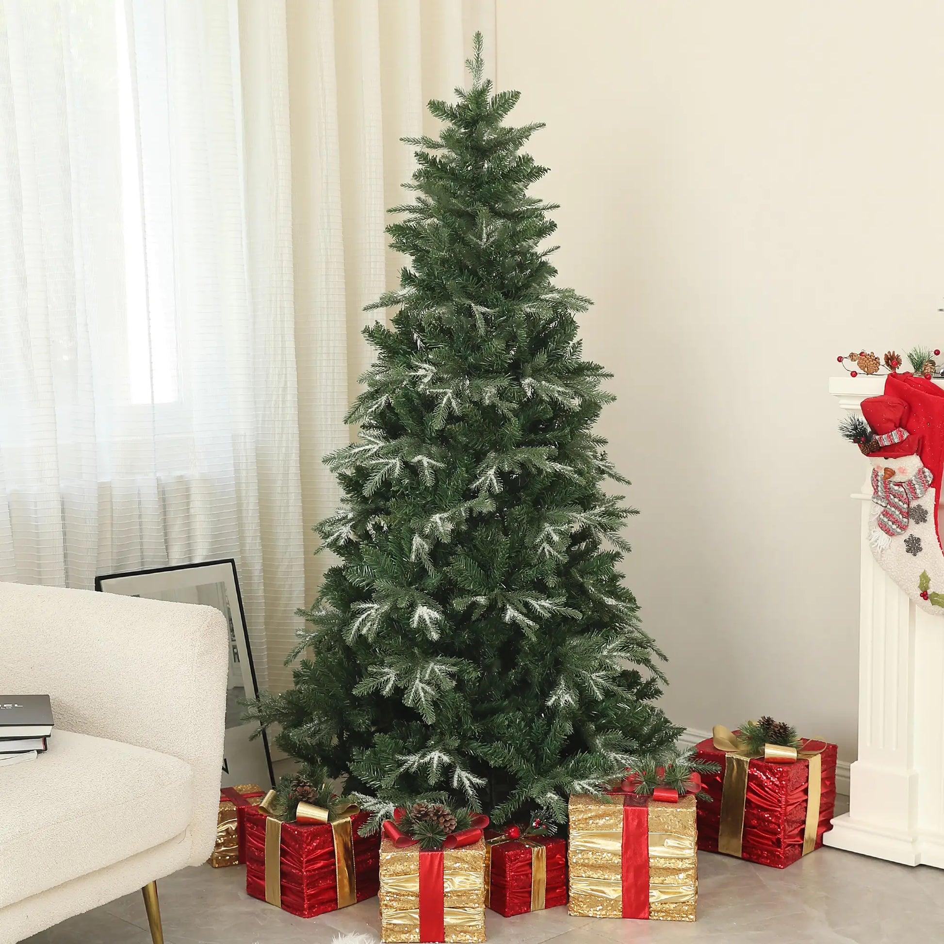 6ft Flocked Artificial Christmas Tree, 850 Branch Tips, Metal Base, Green Flocked Christmas Trees at Gallery Canada