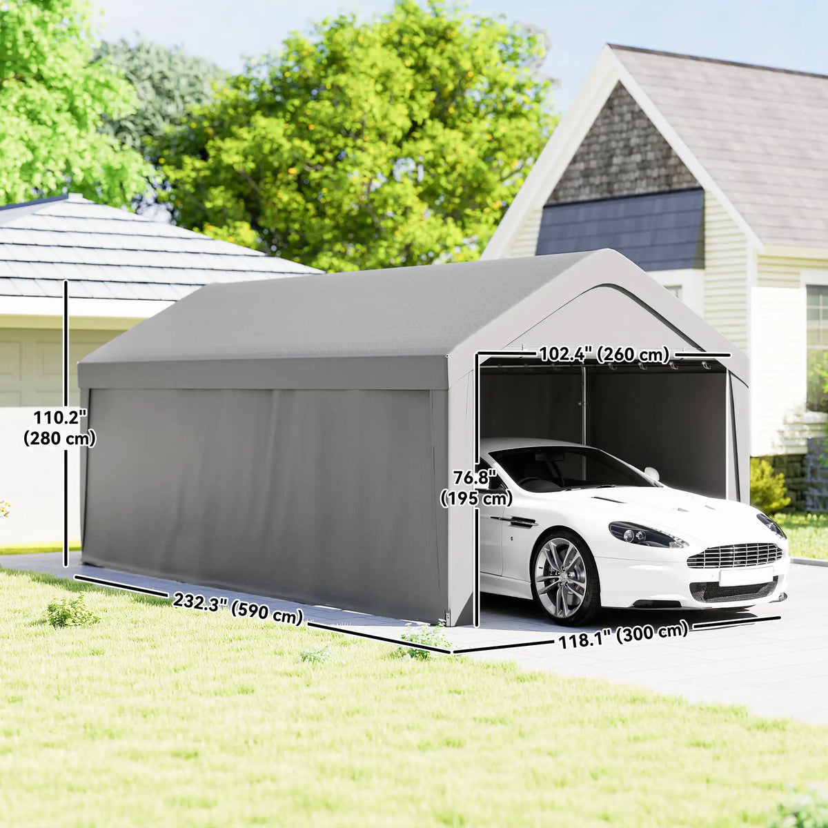 10 x 20 ft Portable Garage, 2 Roll-Up Doors, Removable Sidewalls, Light Grey Car Shelters at Gallery Canada