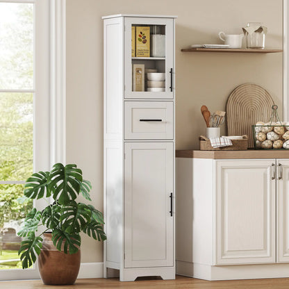 67" Tall Bathroom Storage Cabinet, Adjustable Shelves, Glass Door, Drawer Freestanding Bathroom Cabinets at Gallery Canada