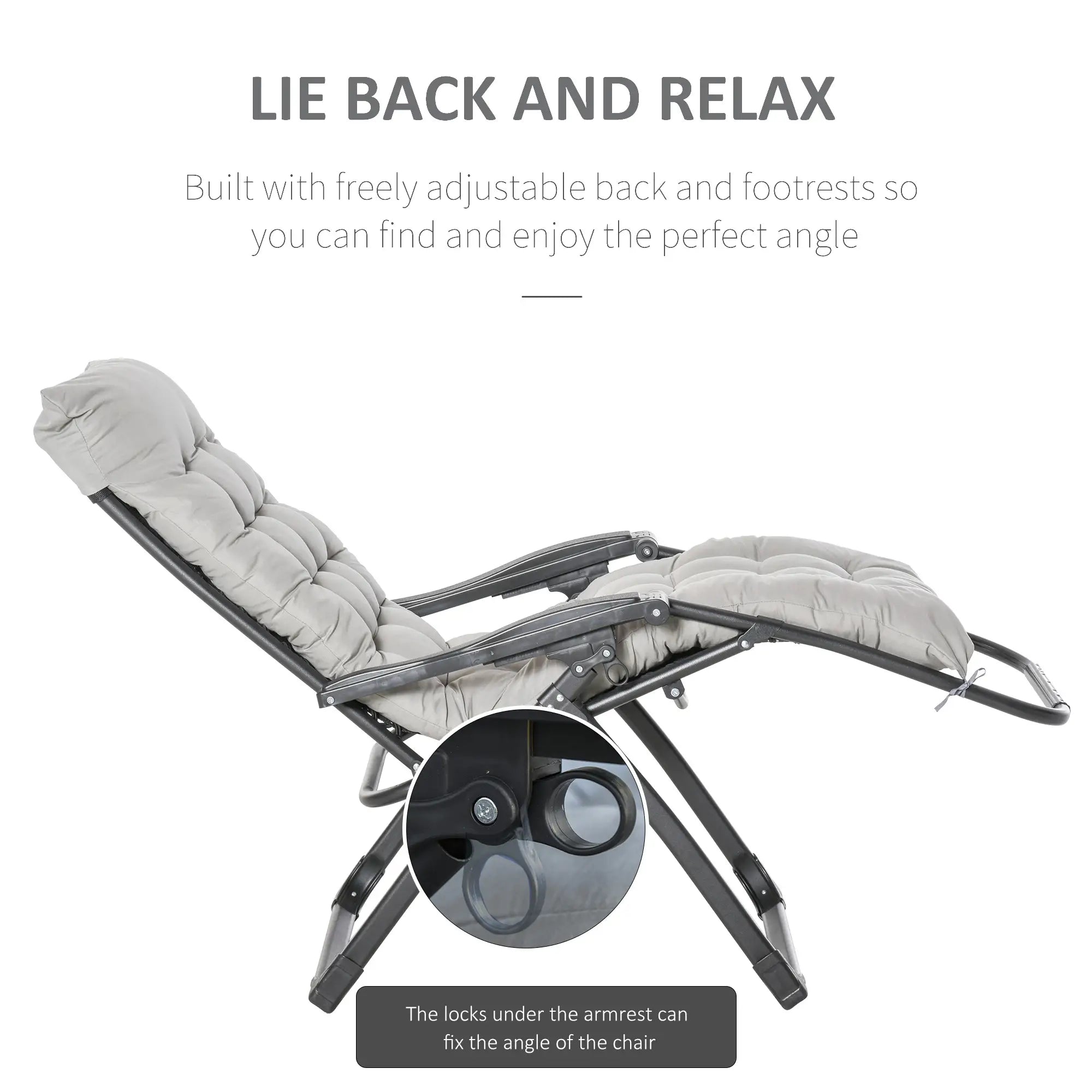 Zero Gravity Reclining Chair, Adjustable Backrest, Folding Sun Lounger, Removable Cushion, Light Grey Lounger Chairs at Gallery Canada