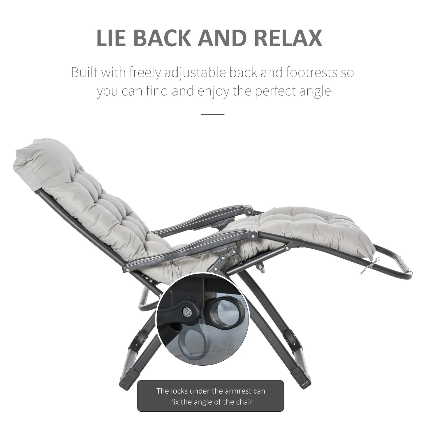 Zero Gravity Reclining Chair, Adjustable Backrest, Folding Sun Lounger, Removable Cushion, Light Grey Lounger Chairs at Gallery Canada