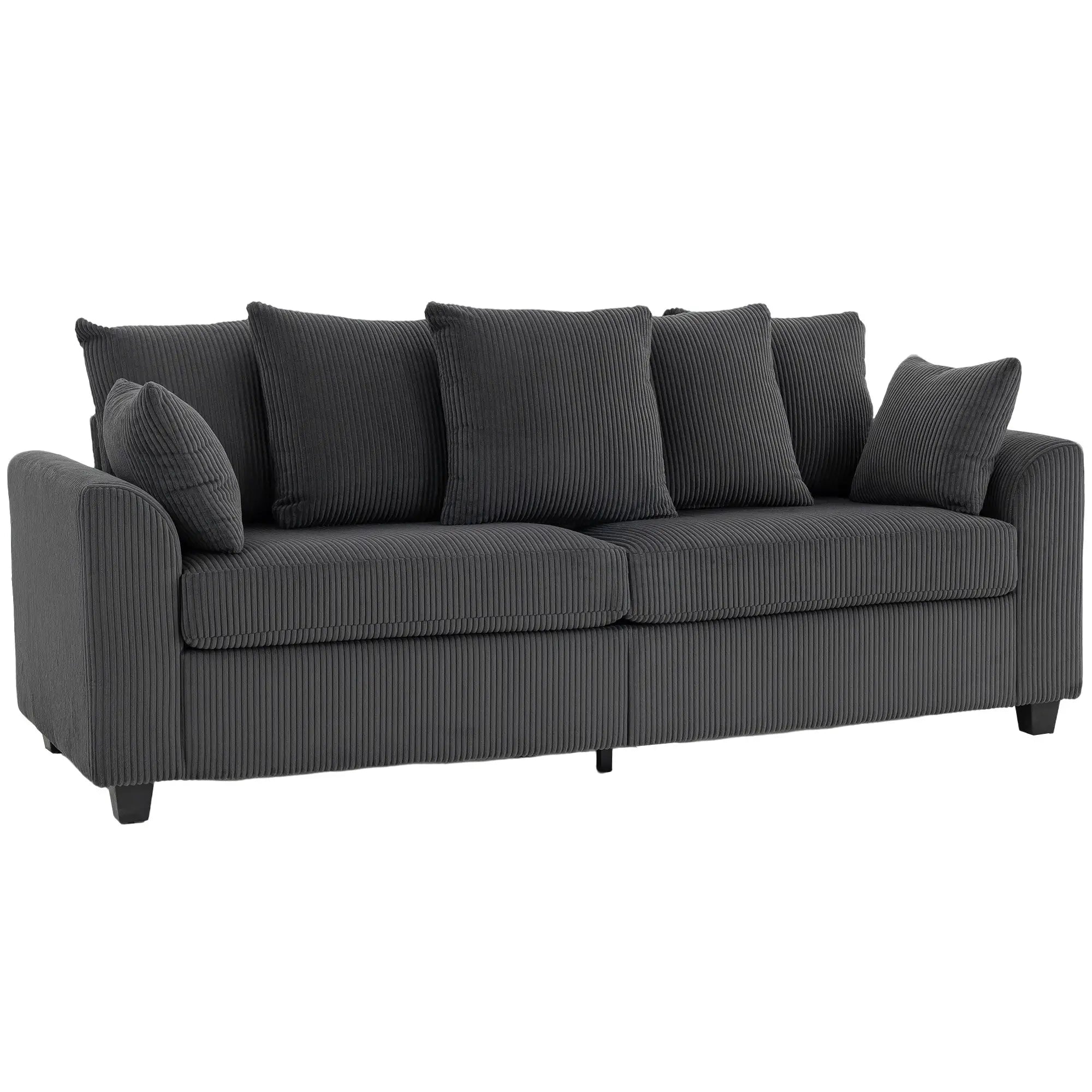 Corduroy Couch, 3 Seater Sofa, Modern Upholstered with Curved Armrests, 8 Removable Pillows, Dark Grey 3-Seater Sofas Dark Grey at Gallery Canada