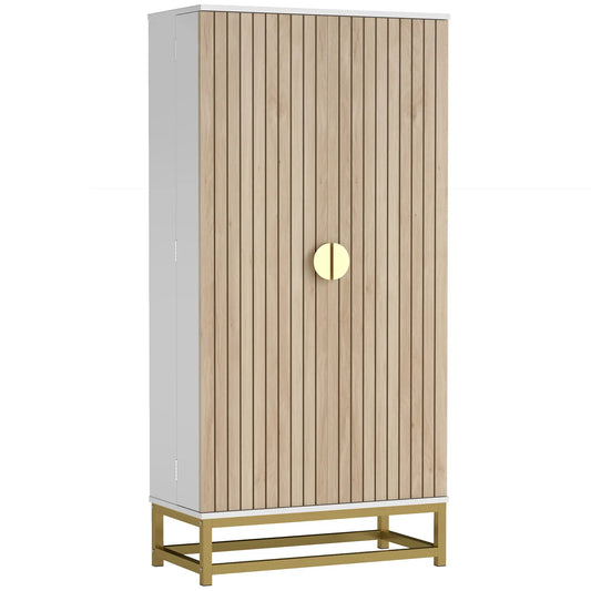 47" Kitchen Pantry Cabinet, Freestanding Storage with Adjustable Shelves, White Kitchen Pantry Cabinets White, Natural Wood at Gallery Canada