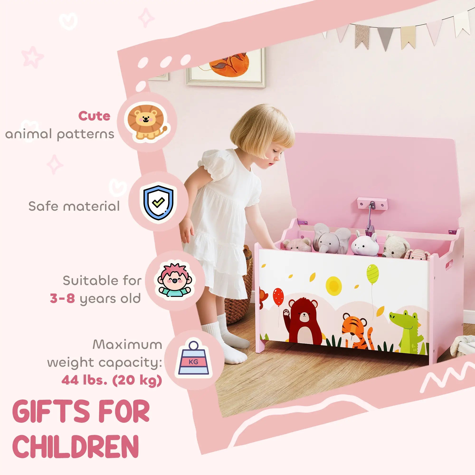 Kids Storage Chest with Lid, Toy Box Organizer, Pink Baby & Kids Storage at Gallery Canada