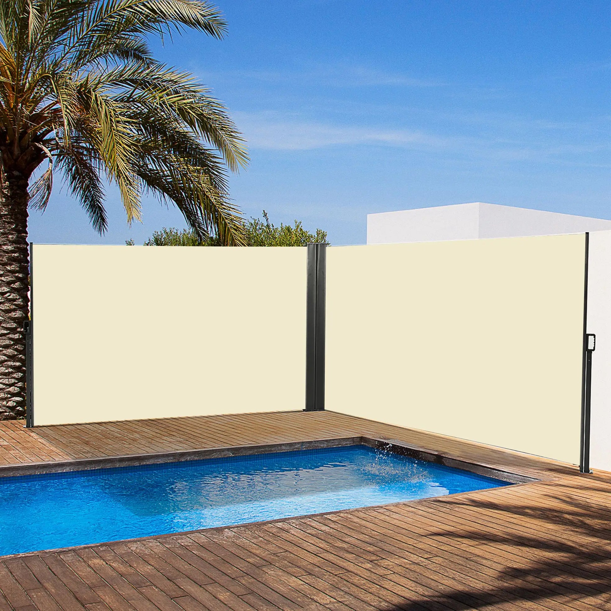 236" x 71" Outdoor Privacy Wall, Retractable Awning, Patio Screen, Cream White Side Awnings at Gallery Canada
