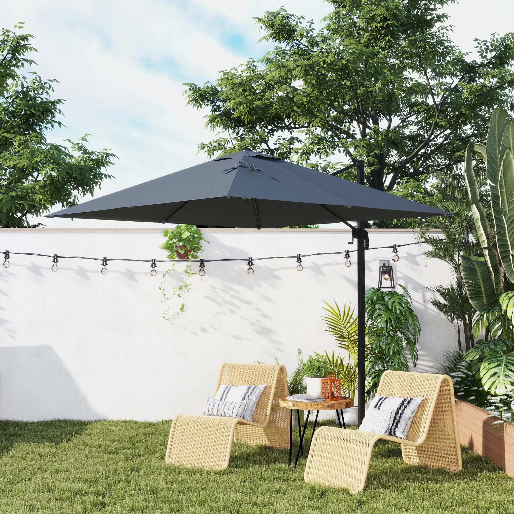 8 FT Aluminum Cantilever Patio Umbrella, 360° Rotation, Dark Grey Offset Cantilever Umbrellas at Gallery Canada