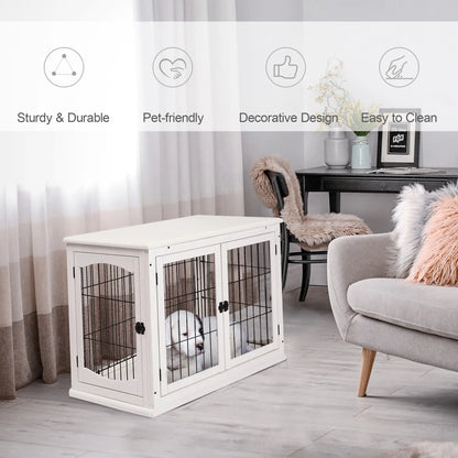 26" Wooden Dog Cage, Double Door, Modern Design, White Houses, Kennels & Pens at Gallery Canada
