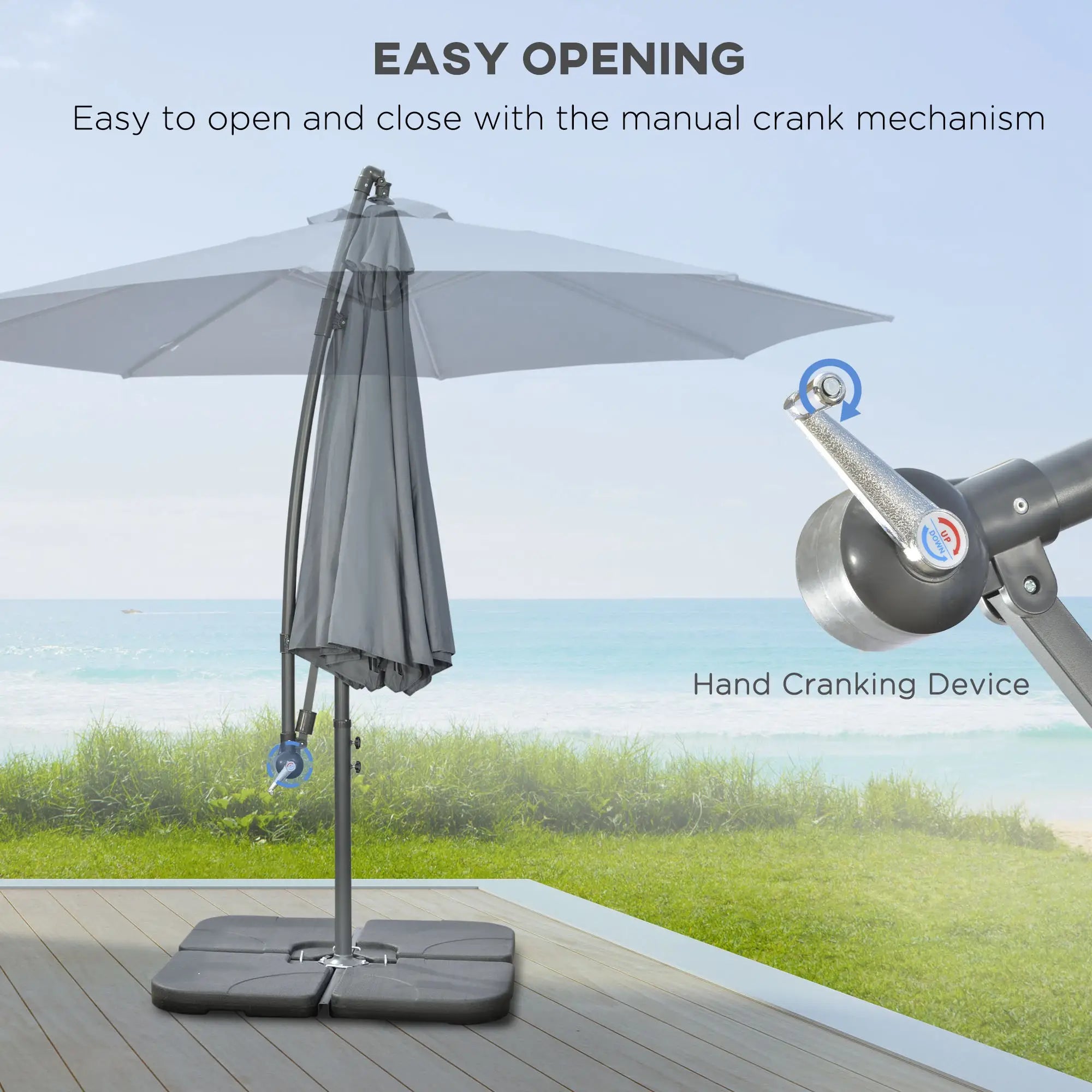 9.6ft Offset Patio Umbrella, Hanging Parasol, Crank, Dark Grey Cantilever Umbrellas at Gallery Canada